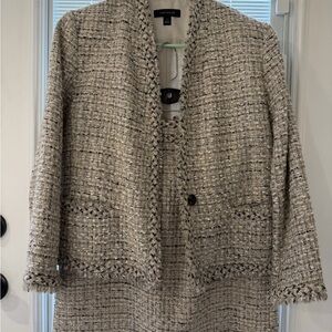 Ann Taylor Women's Shimmer Black, White, and Grey Tweed Jacket and Skirt